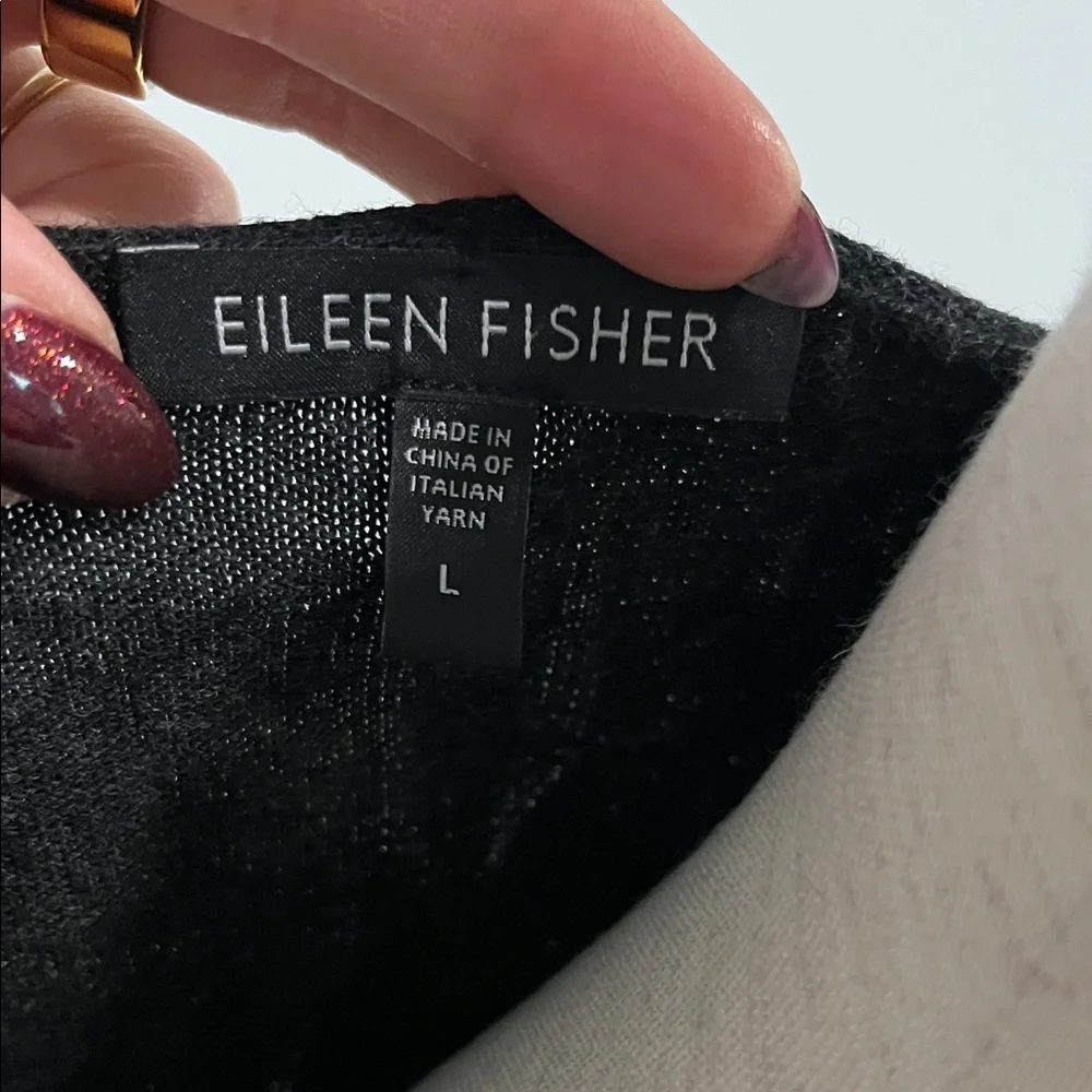 Eileen Fisher Black Short Sleeve Scoop Neck Sweater Charcoal Gray Large